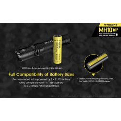 Lampe Torche Nitecore MH10V2 Full Compatibility of Battery Sizes