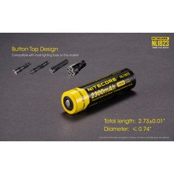 Nitecore ACCU LI-ION NL1823 Button Top Design