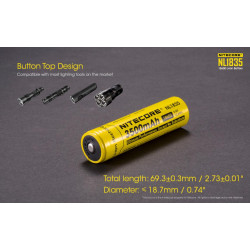 Accus Nitecore Li-ion 18650 - 3500mAh - 3,6V - 12.6Wh  NL1835 Button Top Design