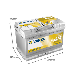 Batterie Auto Varta A7 AGM / xEV 12V 70Ah L3 Dimensions