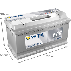Batterie Auto VARTA Dynamic EFB N95 12V 95Ah 850Amp Dimensions