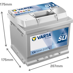 Batterie Auto VARTA C6 Dynamic SLI 12V 52Ah 520A 552401052 Dimensions