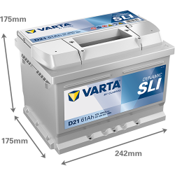 Batterie Auto VARTA Dynamic SLI D21 12V 61Ah 600A 561400060 Dimensions