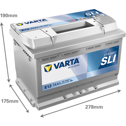 Batterie Auto VARTA Dynamic SLI E12 12V 74Ah 680A 574013068 Dimensions