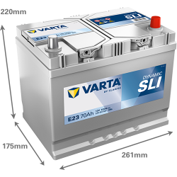 Batterie Auto VARTA Dynamic SLI E23 12V 70Ah 630A 570412063 Dimensions