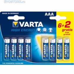 Pack 6 + 2 LR03 ALCALINE HIGH ENERGY VARTA