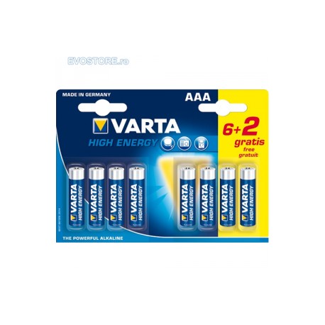 Pack 6 + 2 LR03 ALCALINE HIGH ENERGY VARTA